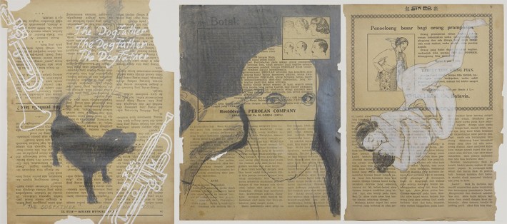 Asuwage The DogFather. 2012. Graphite, acrylic on magazine paper. 26.5 x 20.5 cm